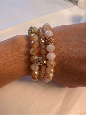 Erimish Peach and Cream Faceted Bead Bracelet Stack